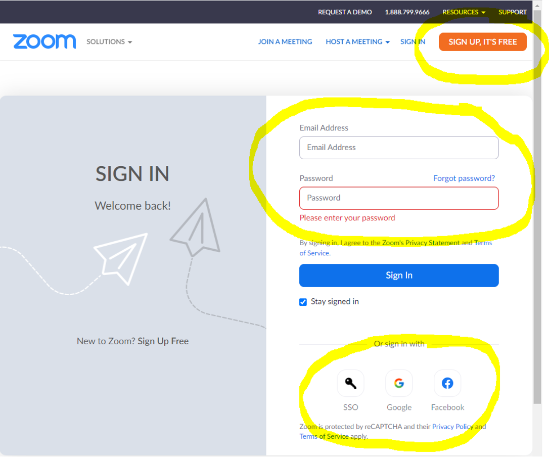 Screenshot of Zoom sign in page